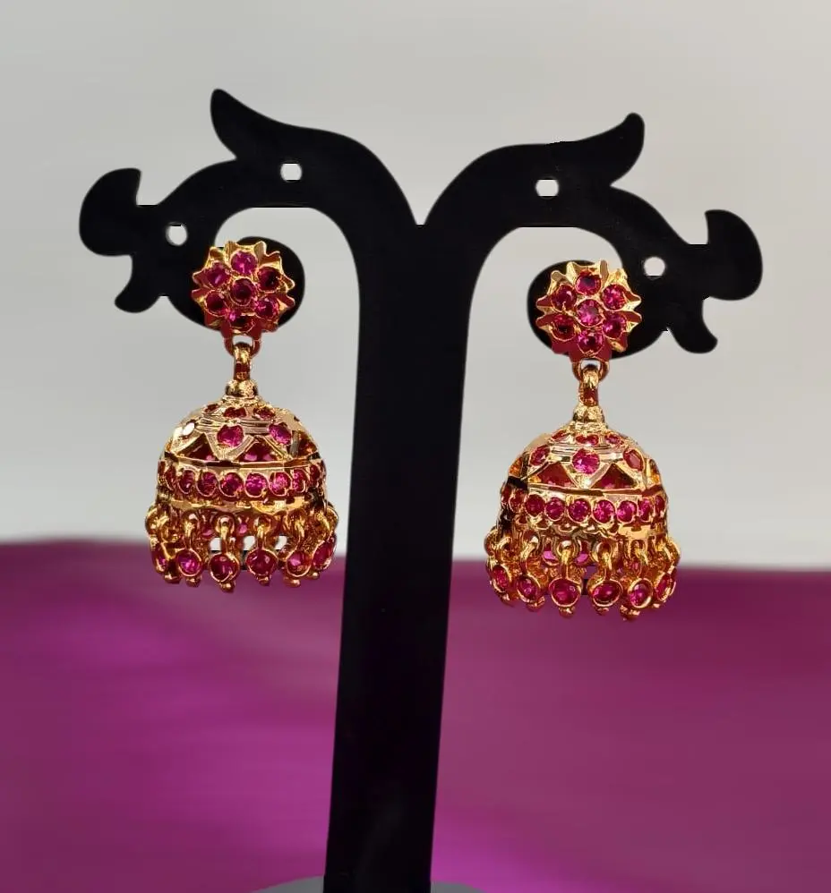 High Quality Impon Panchaloha Jhumkas With Full Ruby Stone