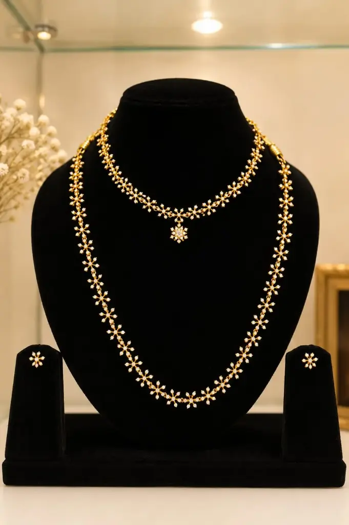 Antique Finished Full White Stone Haram with Necklace 