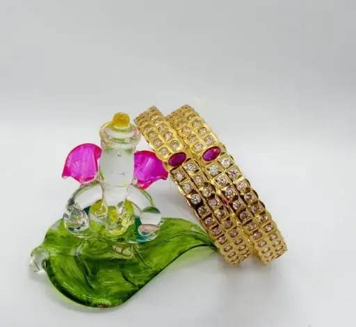 High Quality Impon Panchaloha Bangles With Ruby  White Stone
