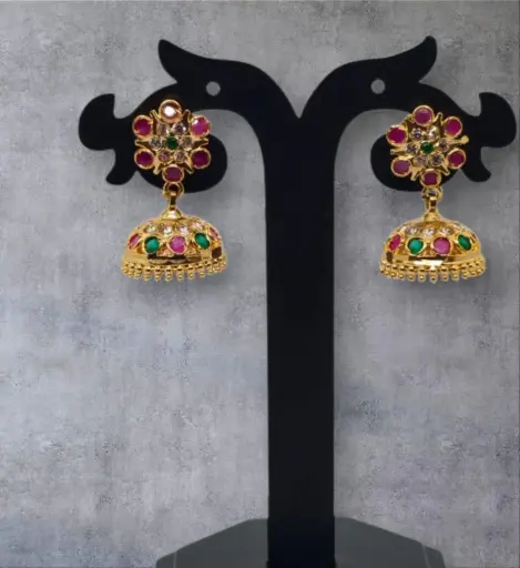 Micro Gold Impon Stone Jhumka 