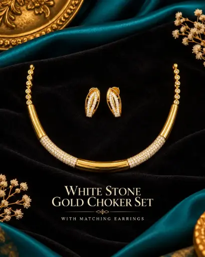 White Stone Gold Choker SET